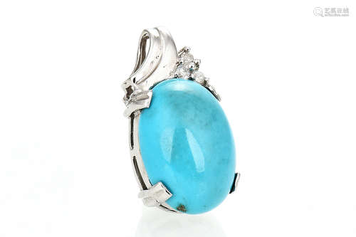 14K WHITE GOLD TURQUOISE PENDANT WITH DIAMONDS