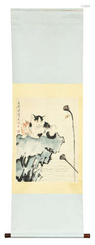 HUANG BINHONG AND QI BAISHI: INK AND COLOR ON PAPER PAINTING 'CATS'