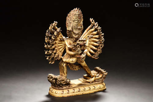 GILT BRONZE MAHAKALA FIGURE