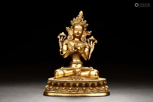 GILT BRONZE MANJUSHRI BUDDHA FIGURE