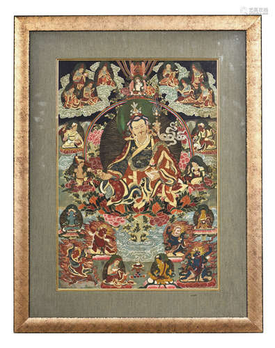 FRAMED INK AND COLOR ON CLOTH THANGKA