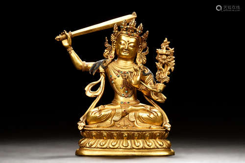 GILT BRONZE GREEN TARA FIGURE