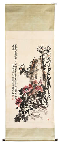 WU CHANGSHUO: INK AND COLOR ON PAPER PAINTING 'FLOWERS'