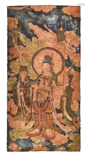 INK AND COLOR ON SILK PAINTING 'GUANYIN'