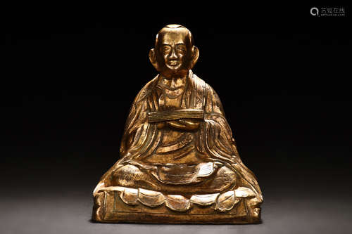 TIBETAN GILT BRONZE TSONGKHAPA SEATED FIGURE