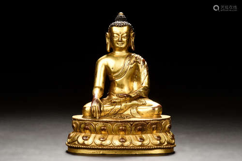 GILT BRONZE SHAKYAMUNI BUDDHA FIGURE