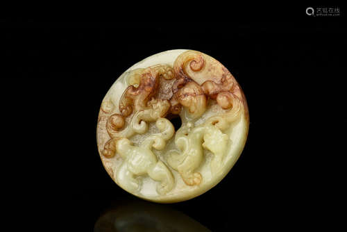 JADE RELIEF CARVED 'CHILONG' PENDANT, BI