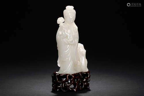 WHITE JADE CARVED GUANYIN FIGURE