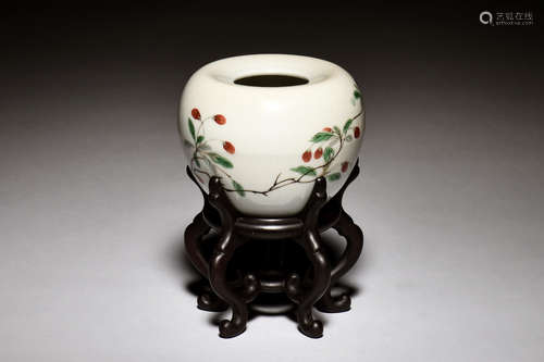 WUCAI 'FRUITS' SPITTOON WITH WOODEN STAND