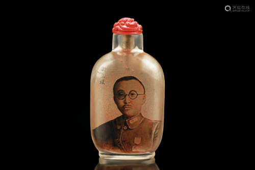 MA SHAOXUAN: INSIDE PAINTED 'WEI LIHUANG' PORTRAIT SNUFF BOTTLE