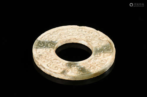 JADE CARVED DISC ORNAMENT, BI