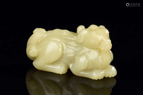 YELLOW JADE CARVED 'MYTHICAL BEAST' FIGURE