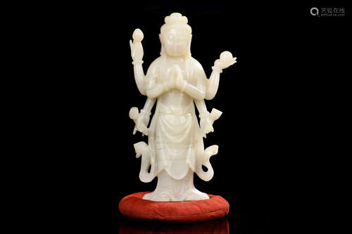 HETIAN JADE CARVED GUANYIN FIGURE