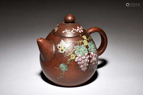 YIXING ZISHA PAINTED TEAPOT