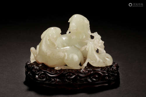 JADE CARVED 'THREE RAMS' FIGURE