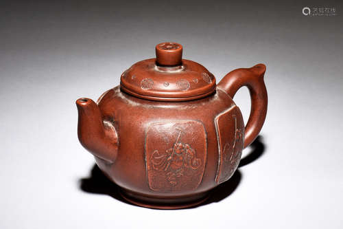 YIXING ZISHA OPEN MEDALLION TEAPOT