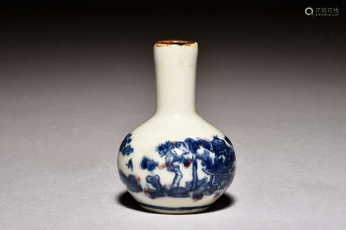 BLUE AND WHITE UNDERGLAZED RED SNUFF BOTTLE