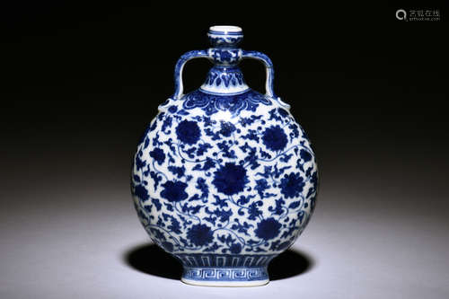 BLUE AND WHITE 'FLOWERS' MOON FLASK