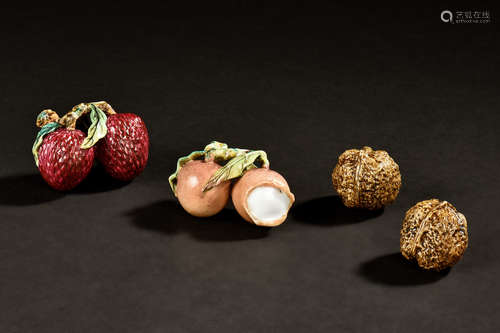 GLAZED PORCELAIN 'FRUITS' ORNAMENTS