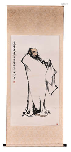 FAN ZENG: INK AND COLOR ON PAPER 'BODHIDHARMA' PAINTING