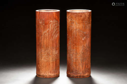PAIR OF CARVED BAMBOO HAT HOLDERS
