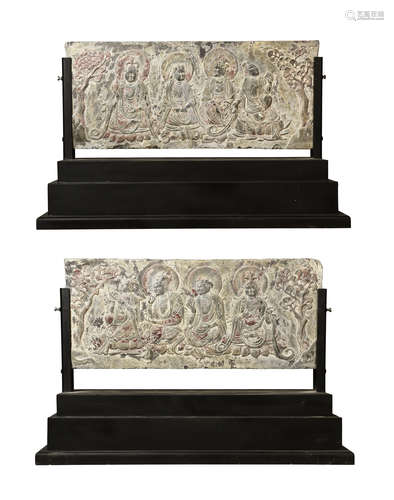 TWO STONE CARVED 'BUDDHIST STORIES' MURALS