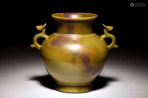 A RARE BRONZE-IMITATION ARCHAISTIC HANDLED VASE