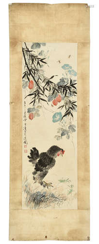 WANG XUETAO: INK AND COLOR ON PAPER PAINTING 'ROOSTER'