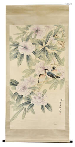 JIANG TINGXI: INK AND COLOR ON PAPER PAINTING 'FLOWERS AND BIRDS'