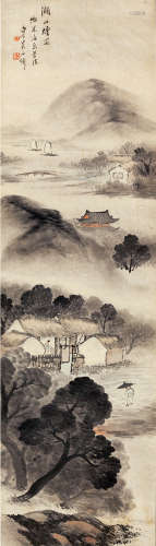 吴石僊 湖山烟雨 立轴 纸本
