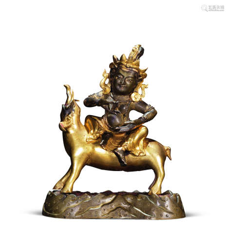 清乾隆 18世纪  铜鎏金骑象护法