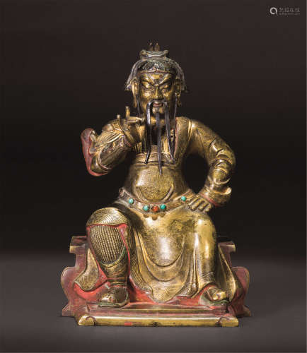 清中期 铜鎏金关公像