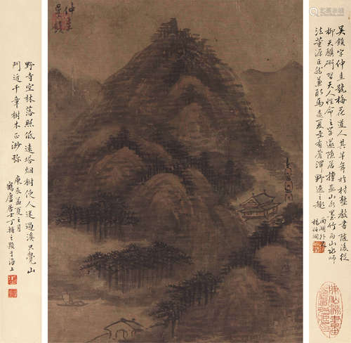 吴镇 山水“秋山萧寺”