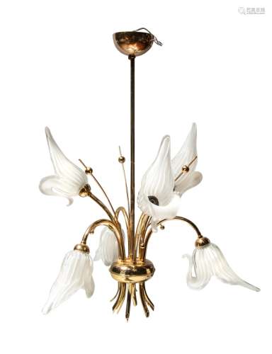 BLOWN GLASS LILY AND BRASS LIGHT FIXTURE