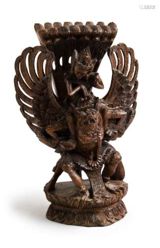 WOOD CARVED VISHNU AND GARUDA