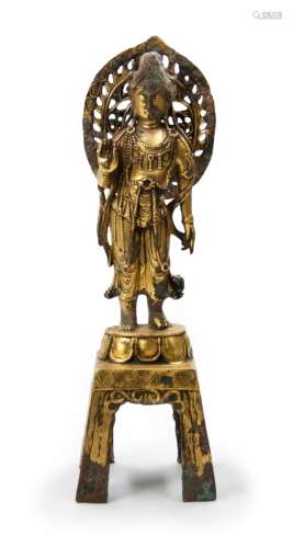 GILT STANDING BUDDHA銅鎏金佛立像