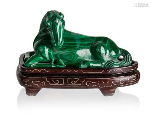 MALACHITE CARVED HORSE孔雀石臥馬擺件