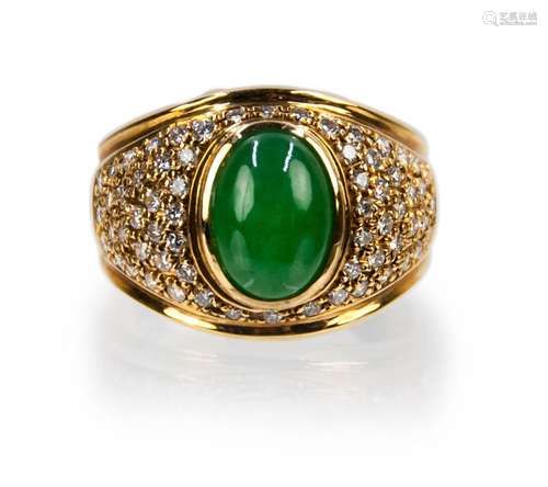 18K JADE DIAMOND RING (GIA CERT.)