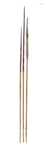 GROUP OF 3 THROWING SPEARS; NEW GUINEA