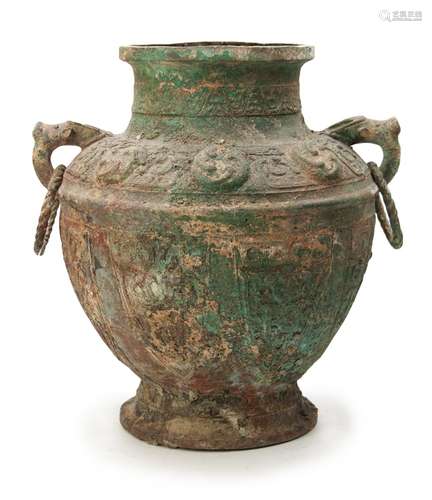 BRONZE VESSEL WITH HANDLES AND TAOTIE PATTERN青銅饕餮紋雙耳壺