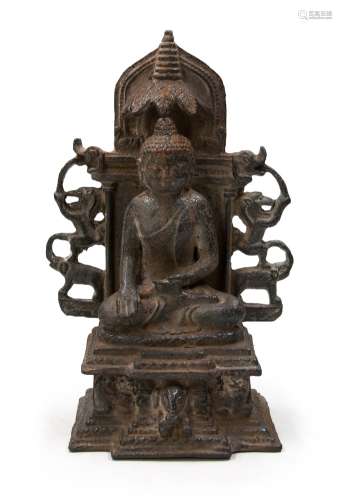 IRON AMITABHA BUDDHA ON A THRONE銅佛坐像