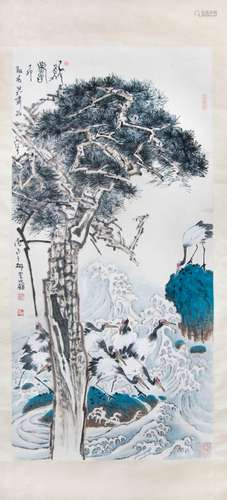 PAINTING OF CRANES UNDER PINE TREE; ZHENG NAIGUANG鄭乃光（1911-2005）松鶴圖