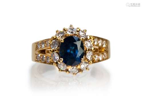 BLUE SAPPHIRE DIAMOND RING (FGC REPORT)