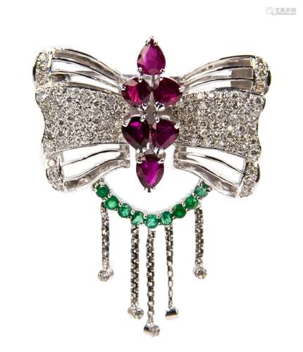 DIAMOND RUBY EMERALD BUTTERFLY BROACH PENDANT