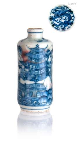 BLUE AND WHITE PORCELAIN SNUFF BOTTLE青花鼻煙壺