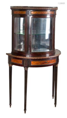 BOW FRONT MARBLE TOP DISPLAY CASE