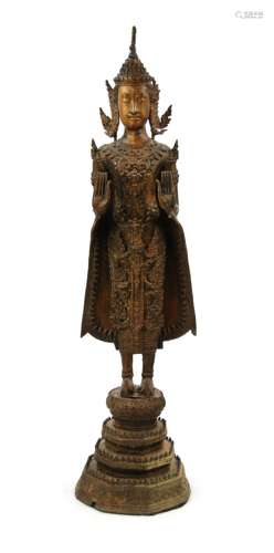 GILT BRONZE FIGURE OF BUDDHA, THAI銅鎏金泰國佛立像