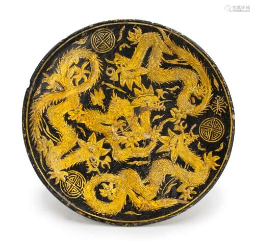 PAPERMACHE AND LACQUERED DRAGON PLATE