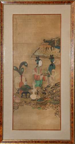 FRAMED PAINTING OF LADIES AT THE SHORELINE人物故事畫