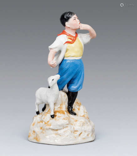 七十年代 粉彩小童放羊雕塑